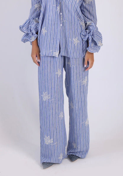 Striped embroidery lenin pants