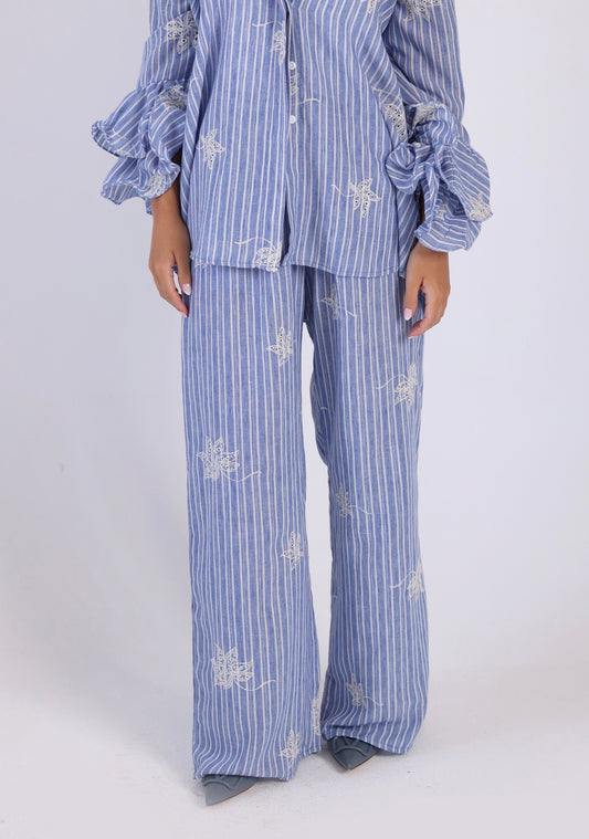 Striped embroidery lenin pants