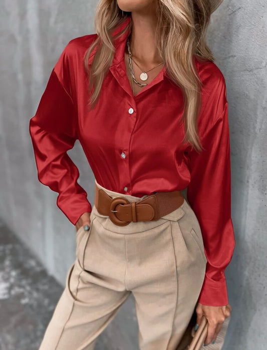 Red satin shirt