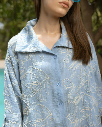 Embroidered lenin shirt dress