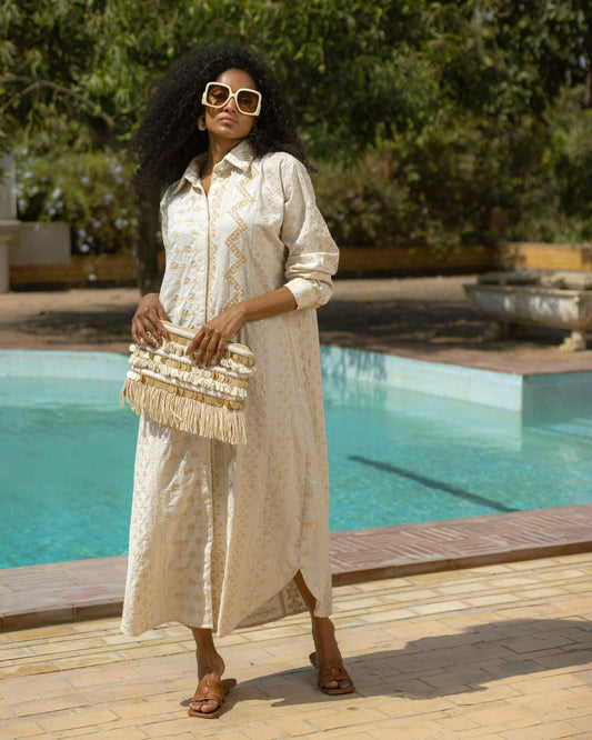 Embroidered shirt dress
