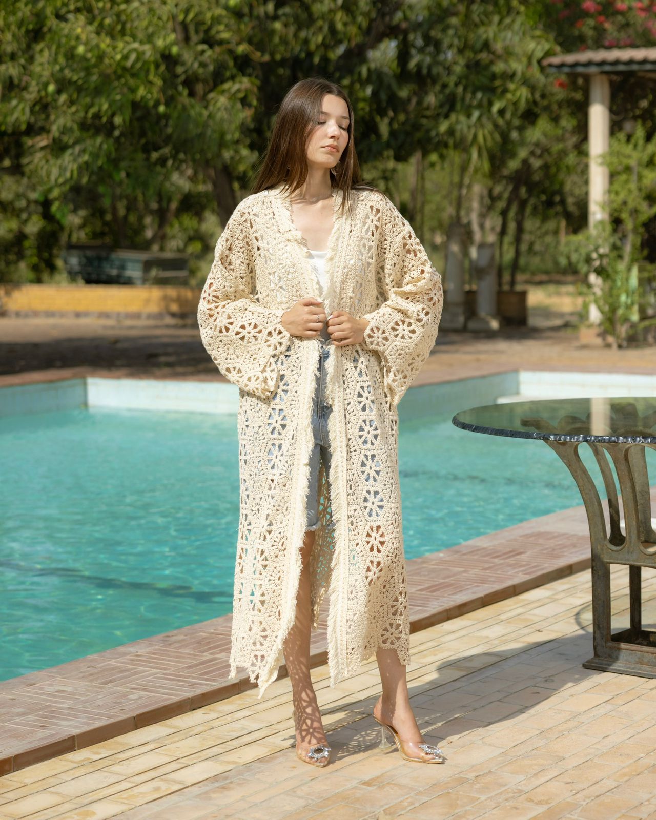 Crochet knit kimono