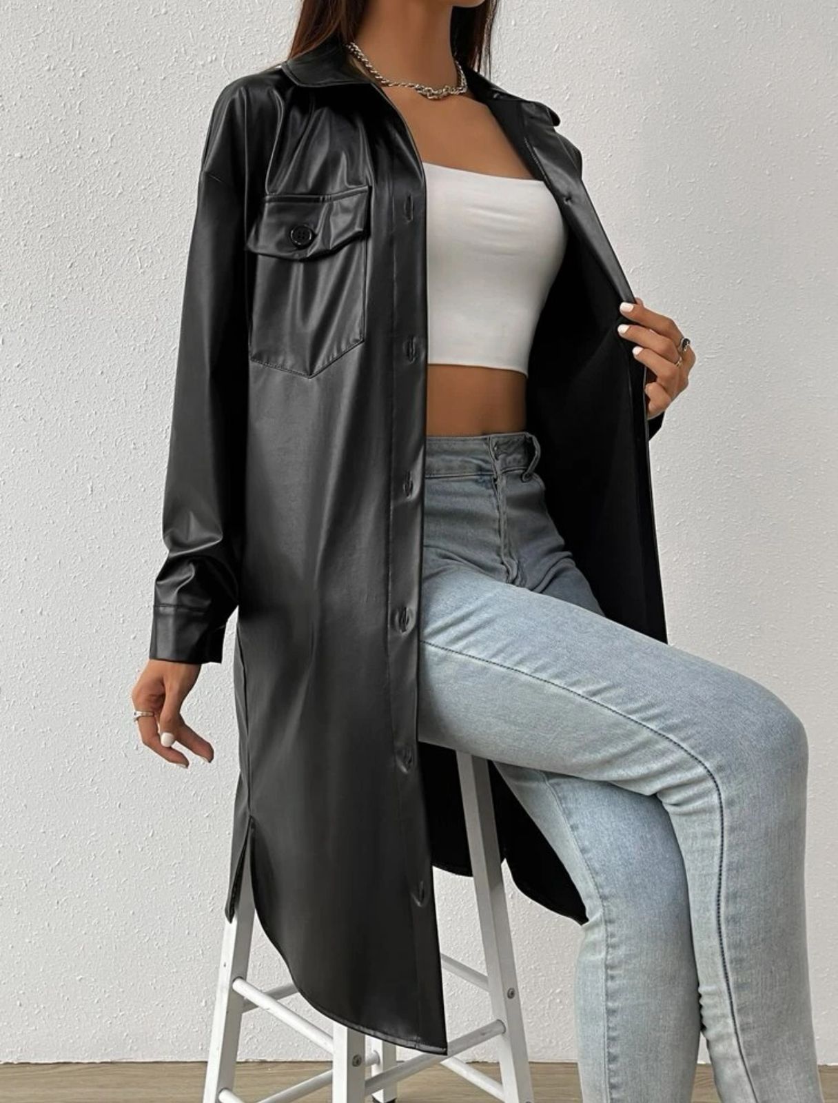 Leather long jacket