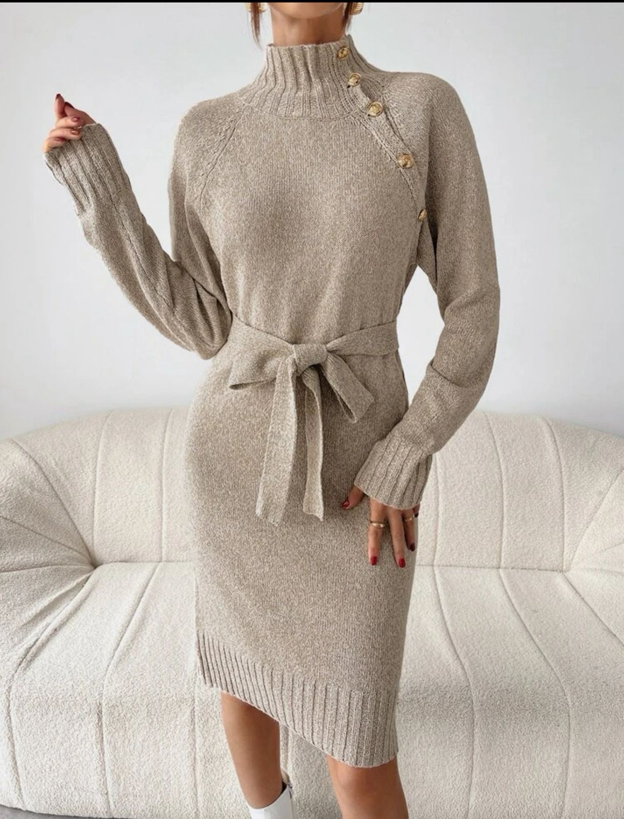 Buttoned wool dress