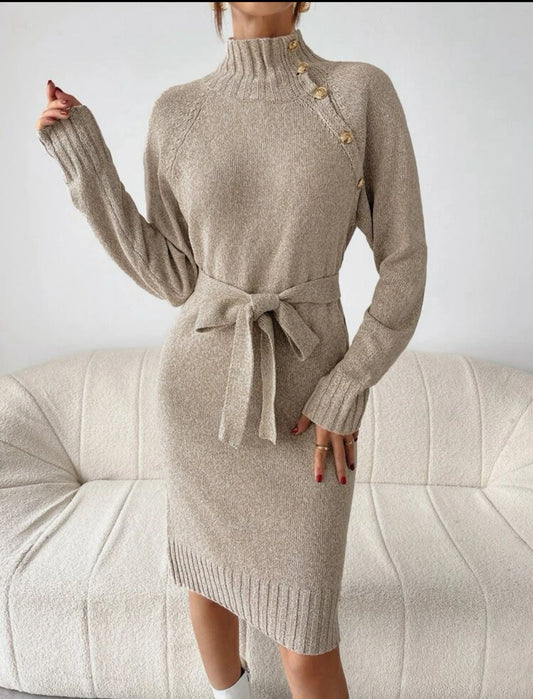 Buttoned wool dress