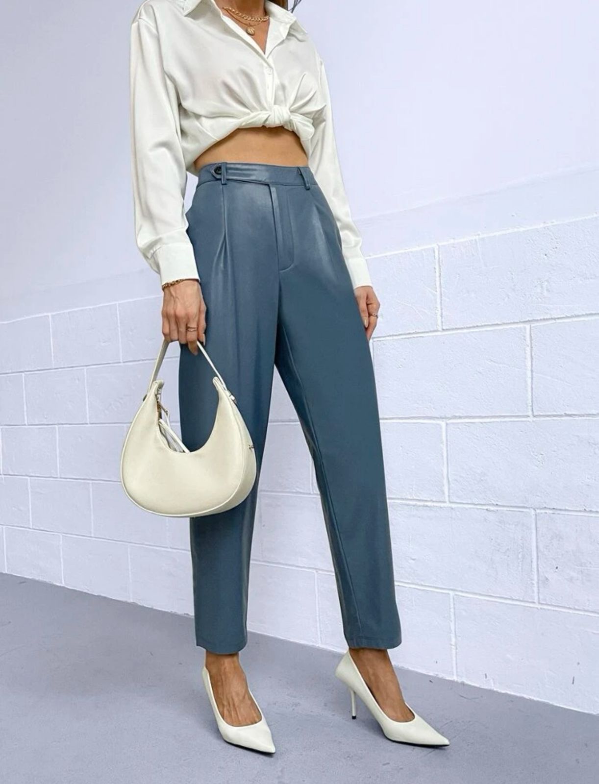 Blue leather pants