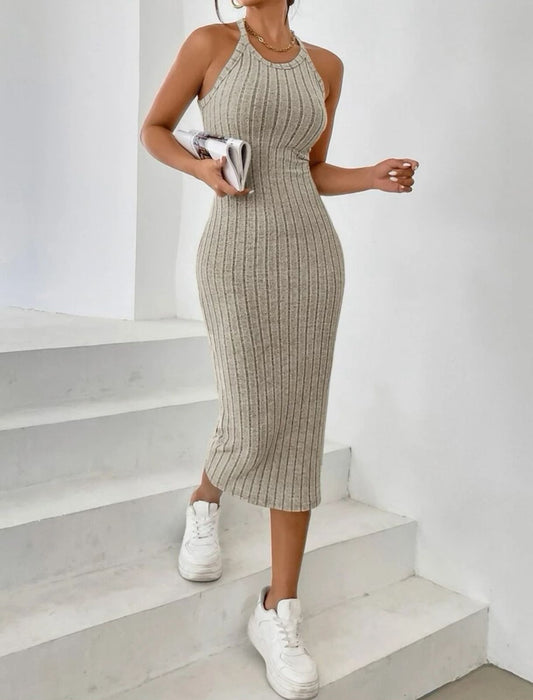Beige wool basic dress