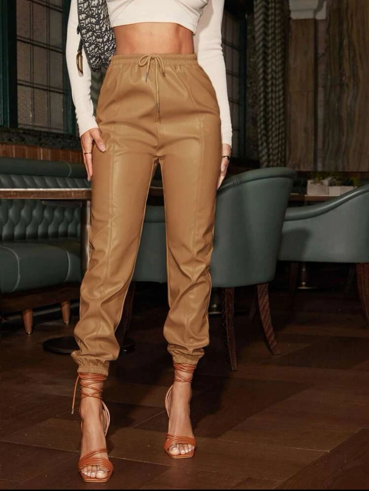 Camel leather pants