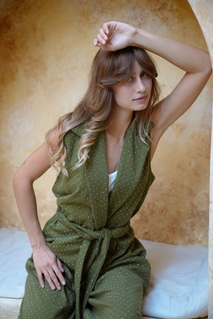Bling olive vest set