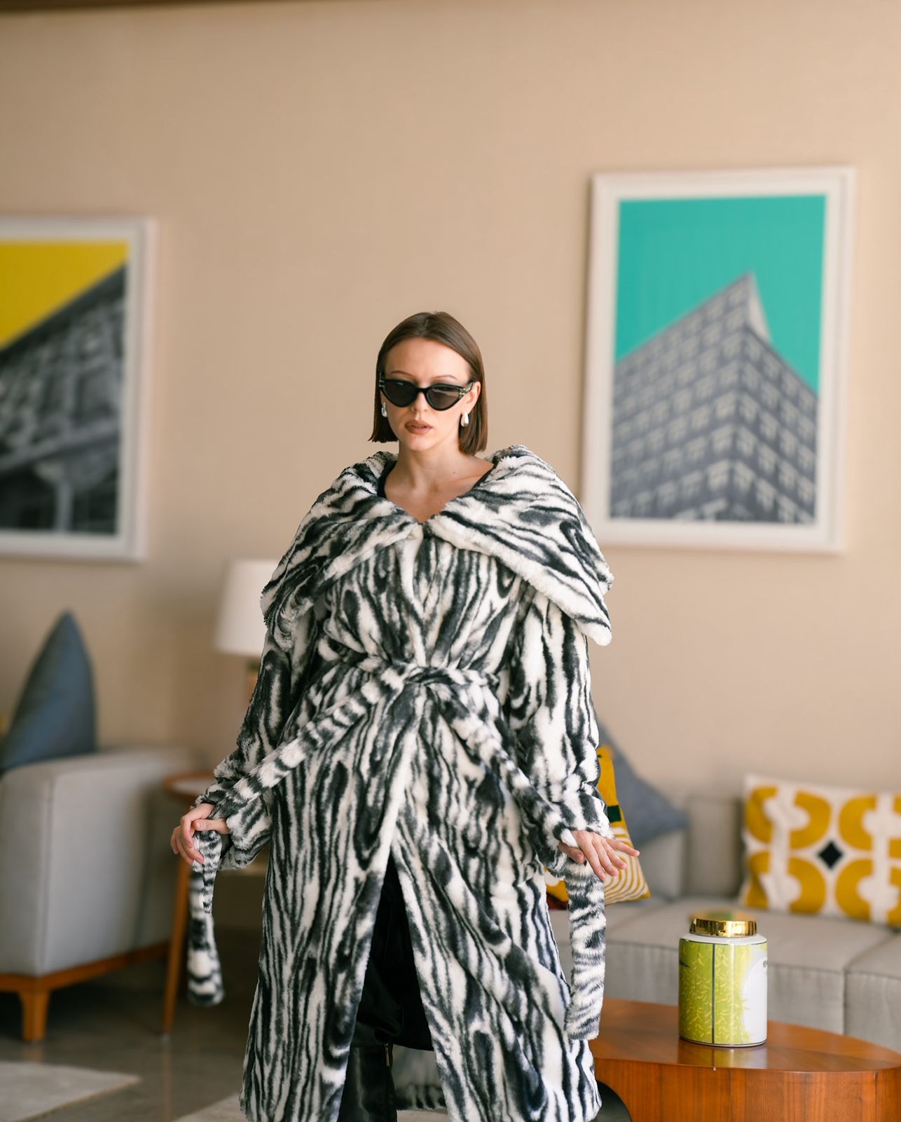 Zebra fur coat