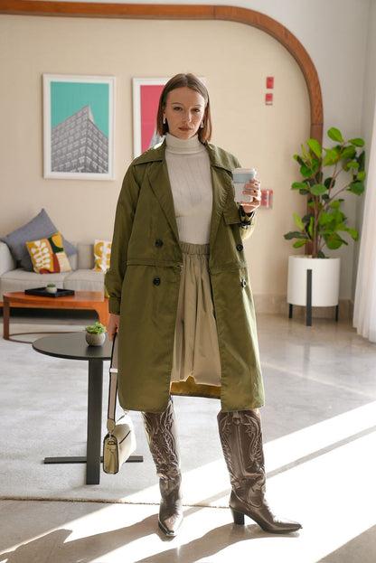 Olive 2*1 trench coat