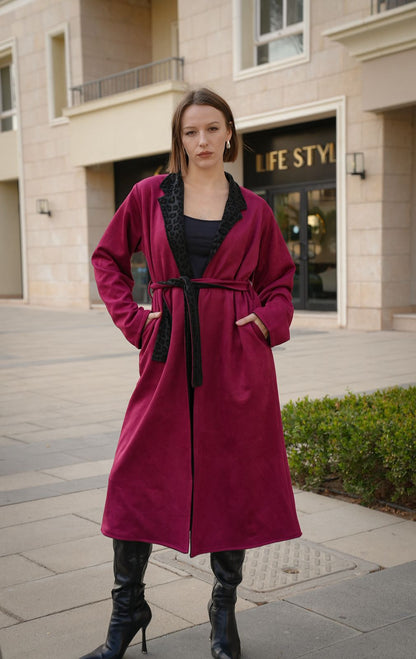 Double face leather burgundy coat