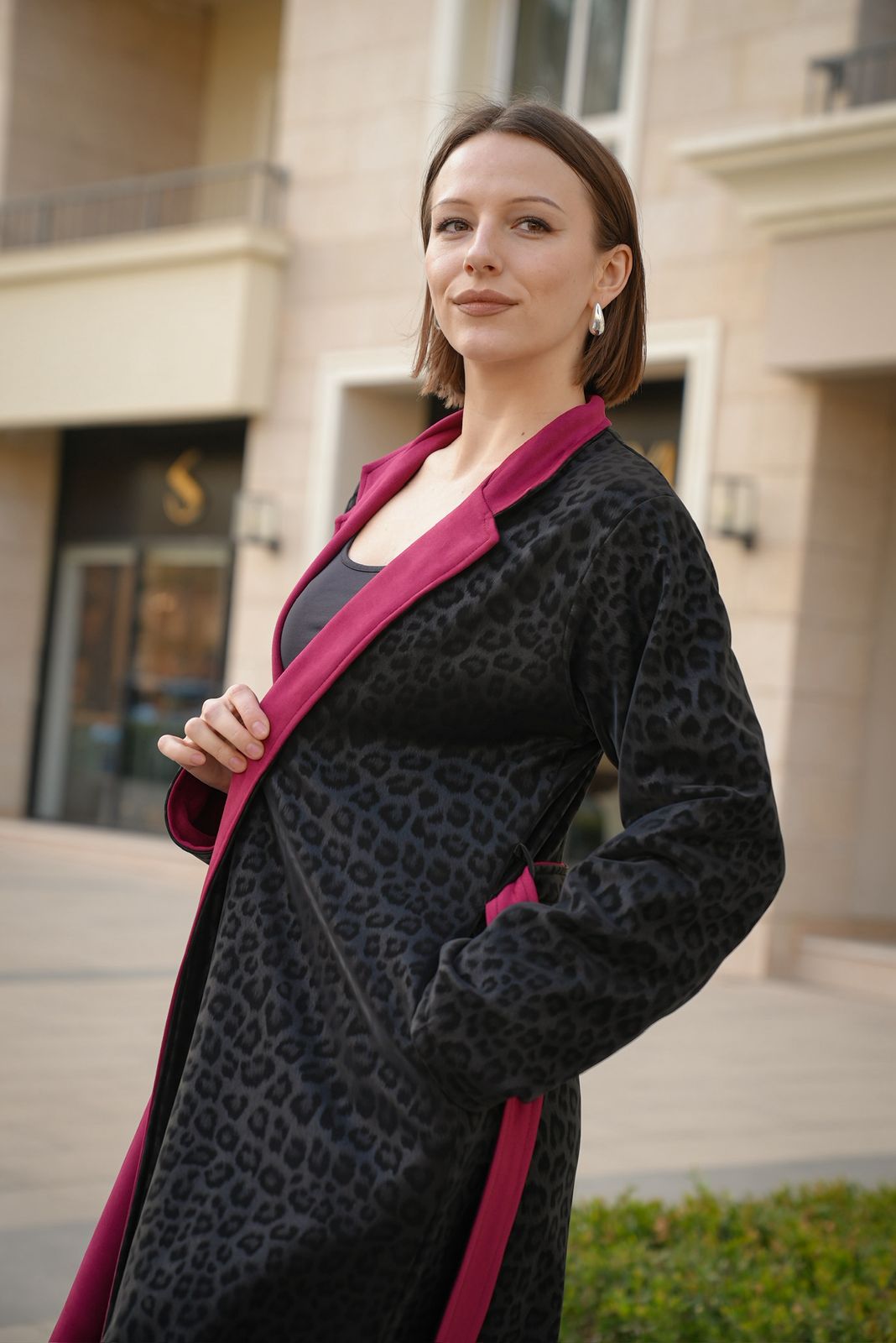 Double face leather burgundy coat