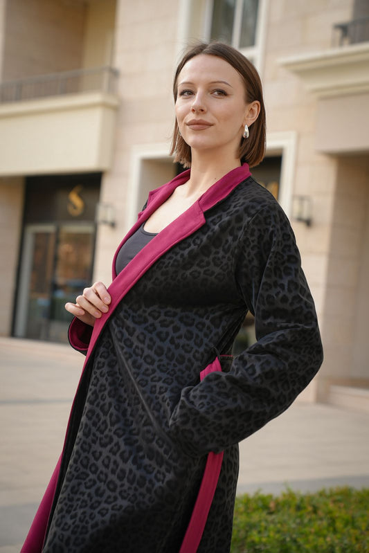 Double face leather burgundy coat