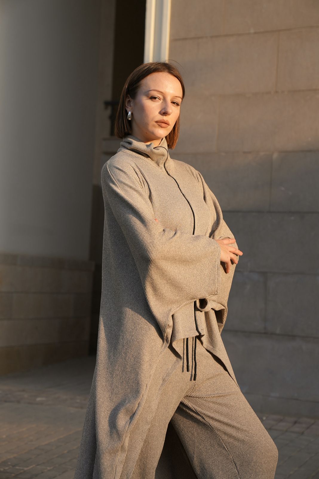 Zipper beige set