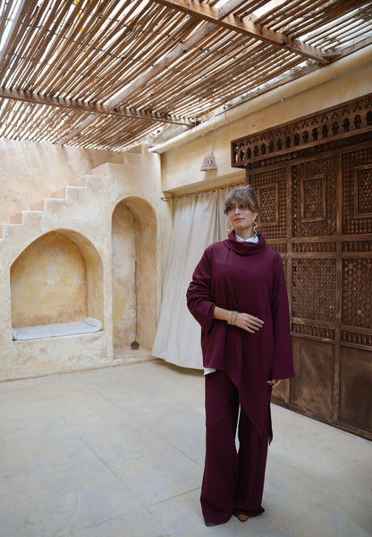 High low contrast burgundy set