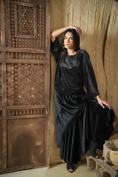 Duo ruffle sparkly skirt set