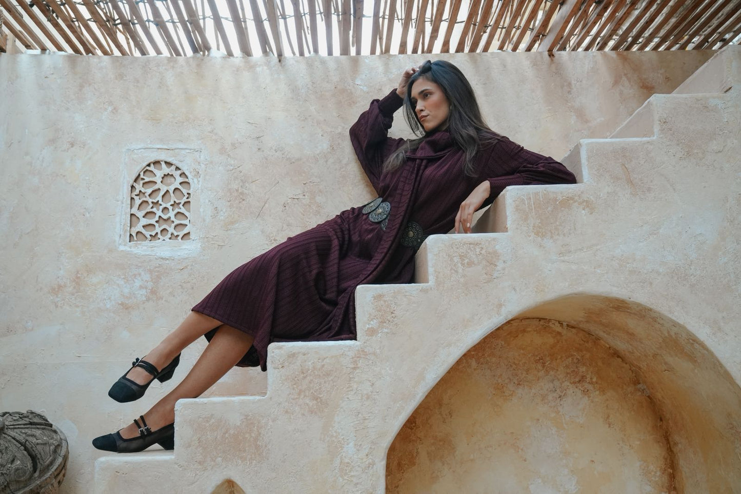 Scarf burgundy dress