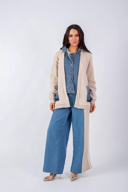 Beige denim set