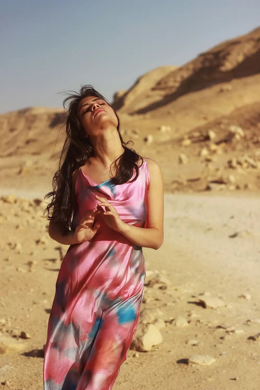 Silk tie die dress
