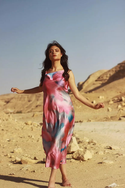 Silk tie die dress