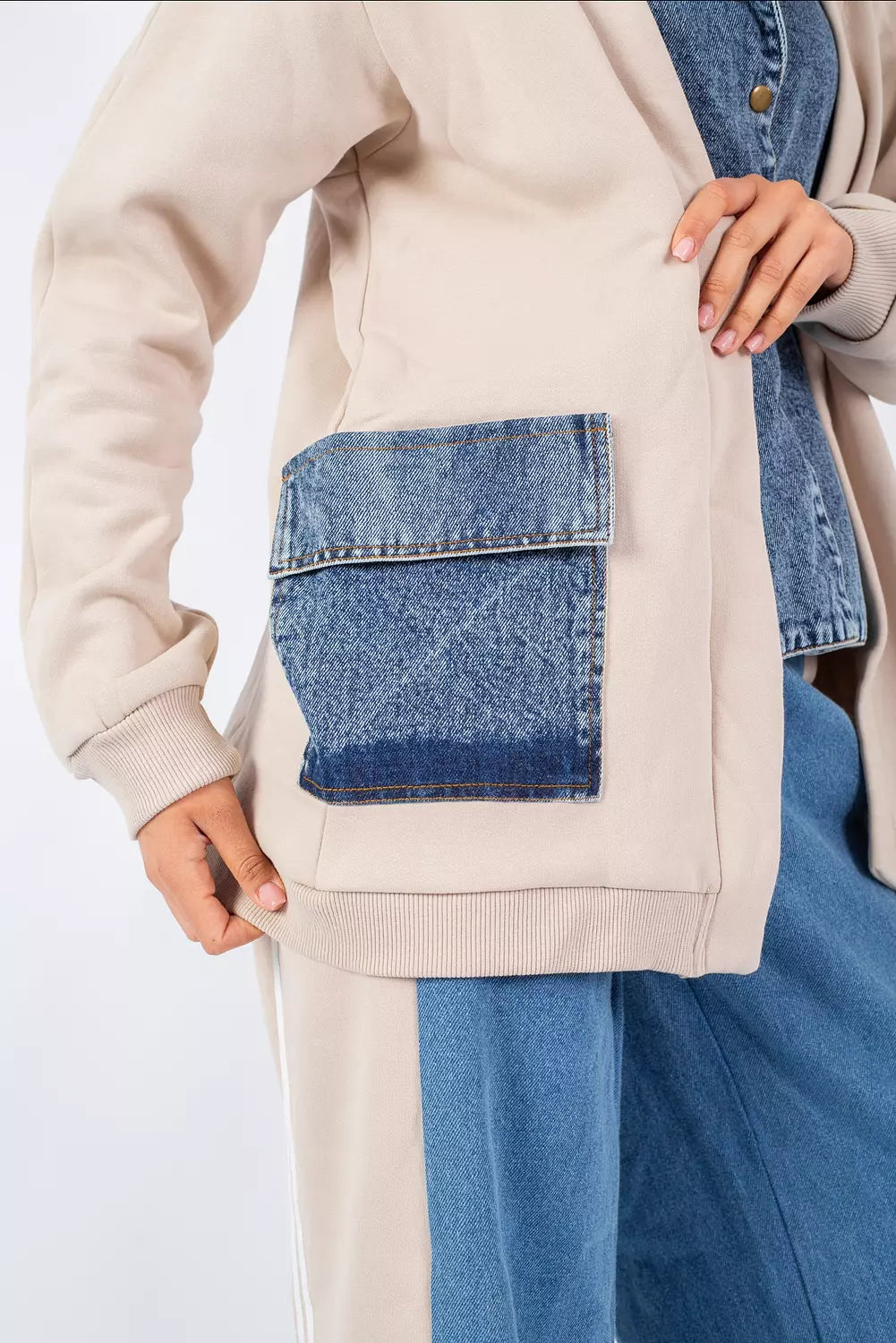 Beige denim set