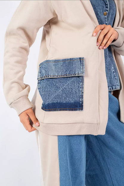 Beige denim set
