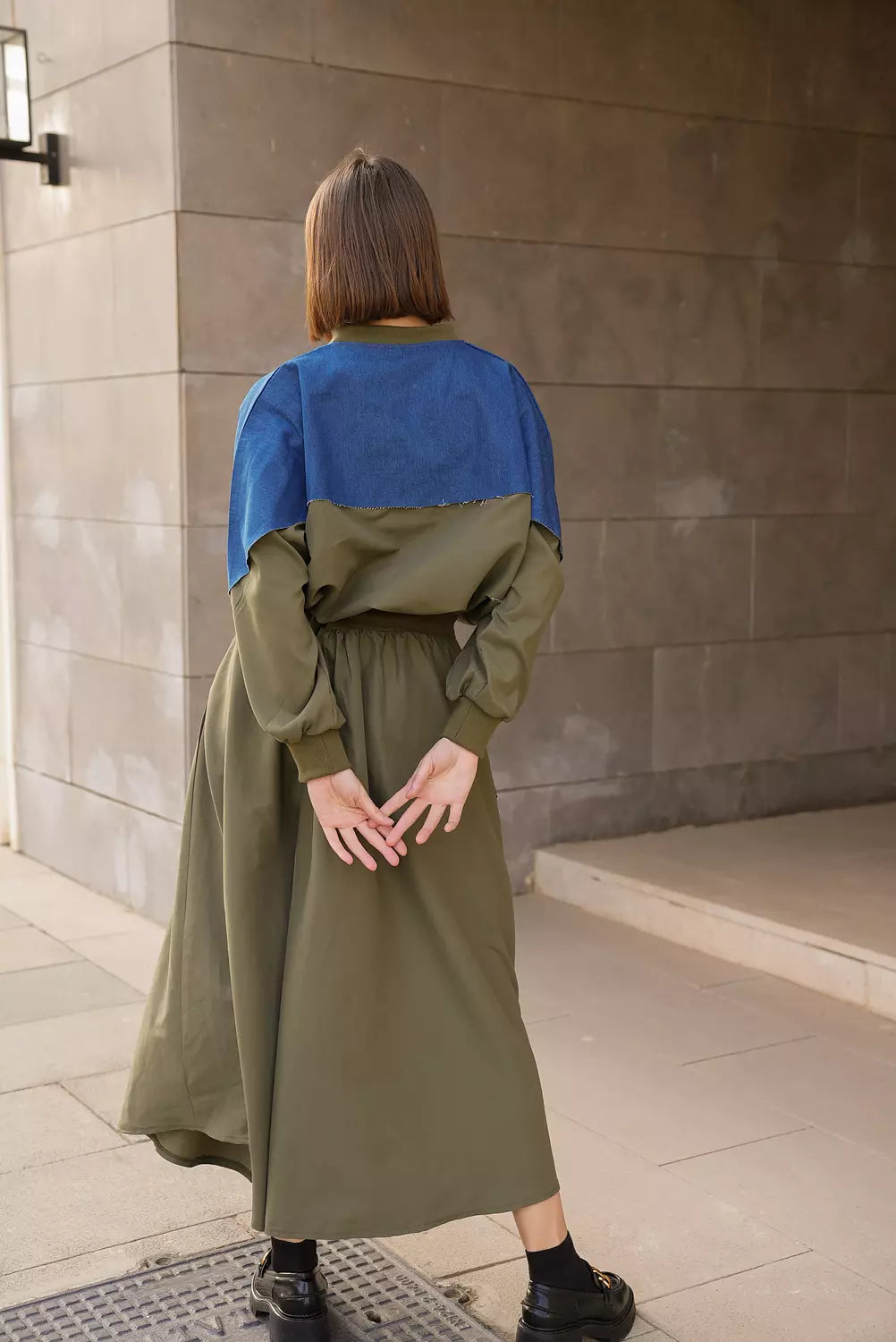Denim olive skirt set