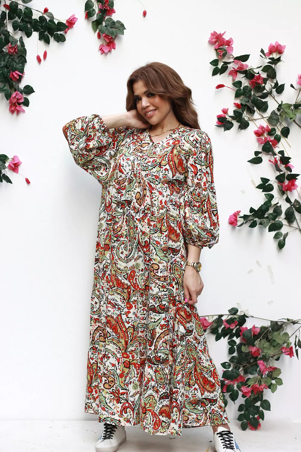 Patterned viscose maxi dress