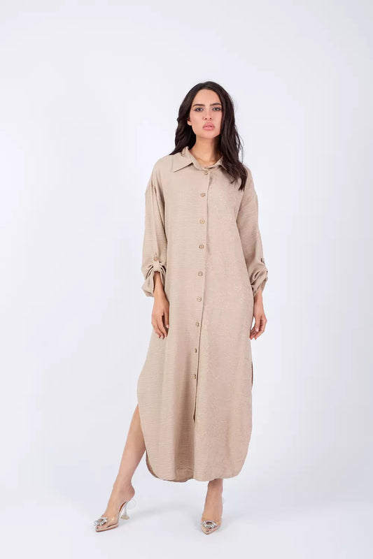 Embroidered beige shirt dress