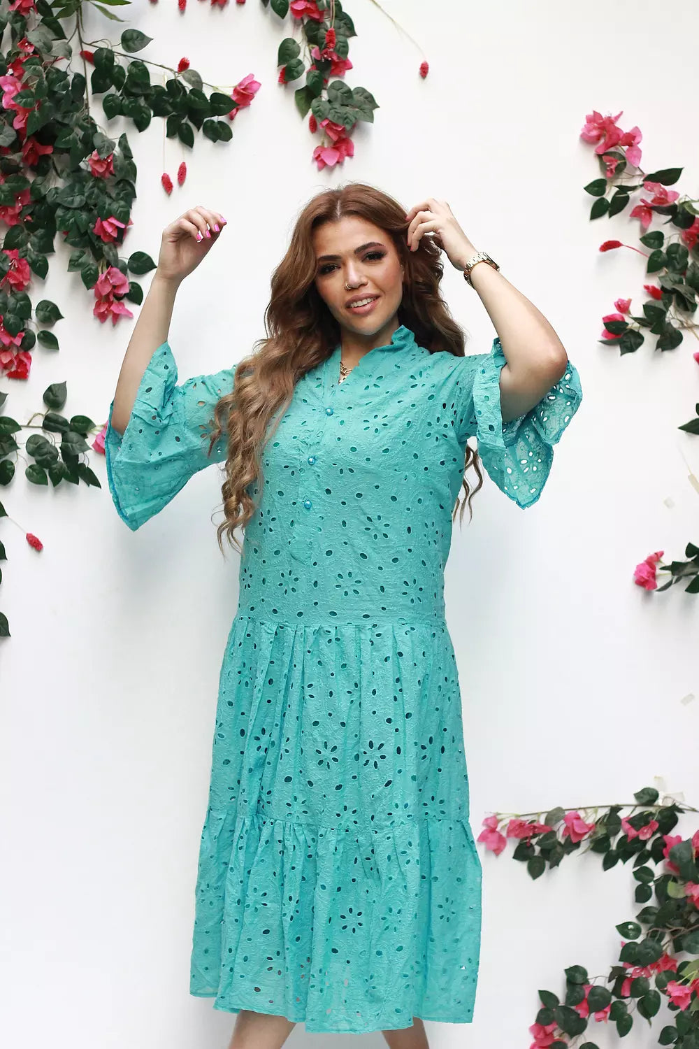 Proderie turquoise dress